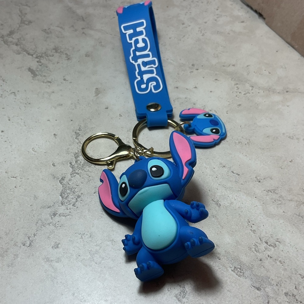 Disney Blue Stitch Keychain with Pink Accents from the movie Lilo & Stitch